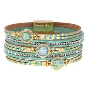 NWT Boho Chic Leather Bracelet with Opal Accents